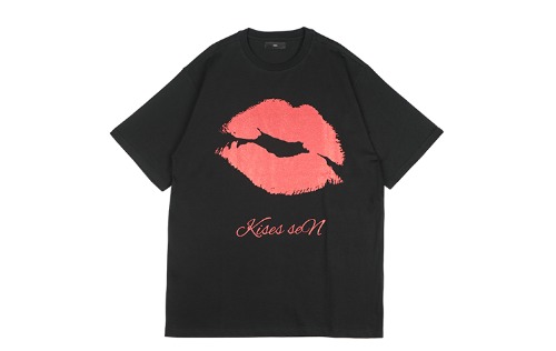 [앤센] 여성 키스 펄프린트 오버핏 반팔 티셔츠/SM8WTS02F BLACK